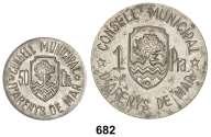 200, EMISIONES LOCALES GUERRA CIVIL F 680 Lote 3 monedas 25, 50 Cèntims y 1 Pesseta. Aj. de L AMETLLA DEL VALLES. Al y latón.