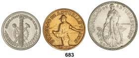 Latón. (Ligeras oxidaciones). Vti-L44/L45. MBC+............................................ 325, F 682 Lote 2 monedas 50 Cèntims y 1 Pesseta. 1937.