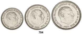 Procedente de tira F.N.M.T. con PLUS. PRUEBA............. 120, F 704 Serie 3 monedas 5, 25 y 50 Pesetas.