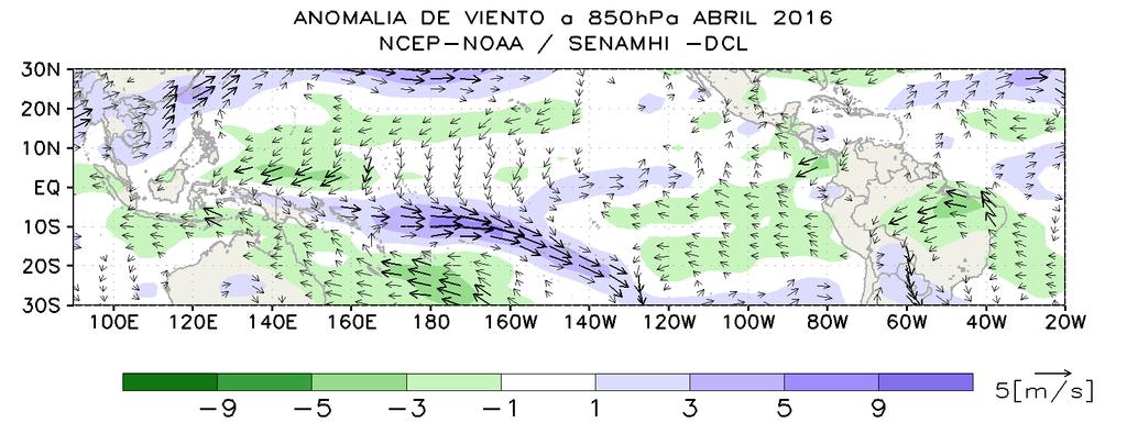 En 500hPa, en promedio, existió circulación anticiclónica ubicada al sur-oeste de Perú, promoviendo advección de humedad desde el este hacia el centro y norte del país.