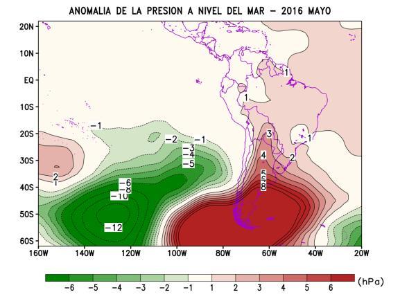 principalmente la ocurrencia de friajes sobre la selva. Figura 1. Análisis de la Presión atmosférica a nivel medio del mar para el de mes de Mayo.