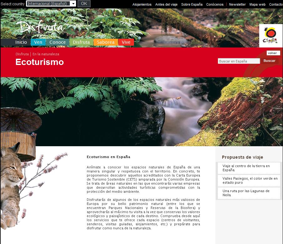 El nuevo canal de ecoturismo - Consta de una introducción y de una sección de propuestas de viaje con reportajes promocionales.