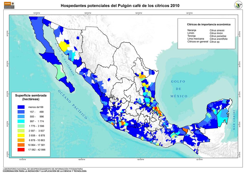 Sistema Nacional de Vigilancia Epidemiológica Fitosanitaria Figura 2. Hospedantes potenciales en México del Pulgón Café de los Cítricos (PCC). Fuente: SIAP, 2011.