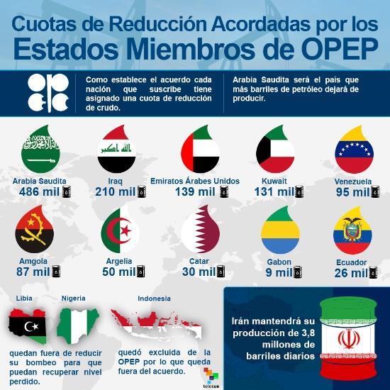Acuerdo OPEP - no OPEP (Viena 30-dic-2016) La OPEP acordó reducir su producción en 1,2 millones de b/d, a partir del 1 de enero de 2017. 6 meses de duración.