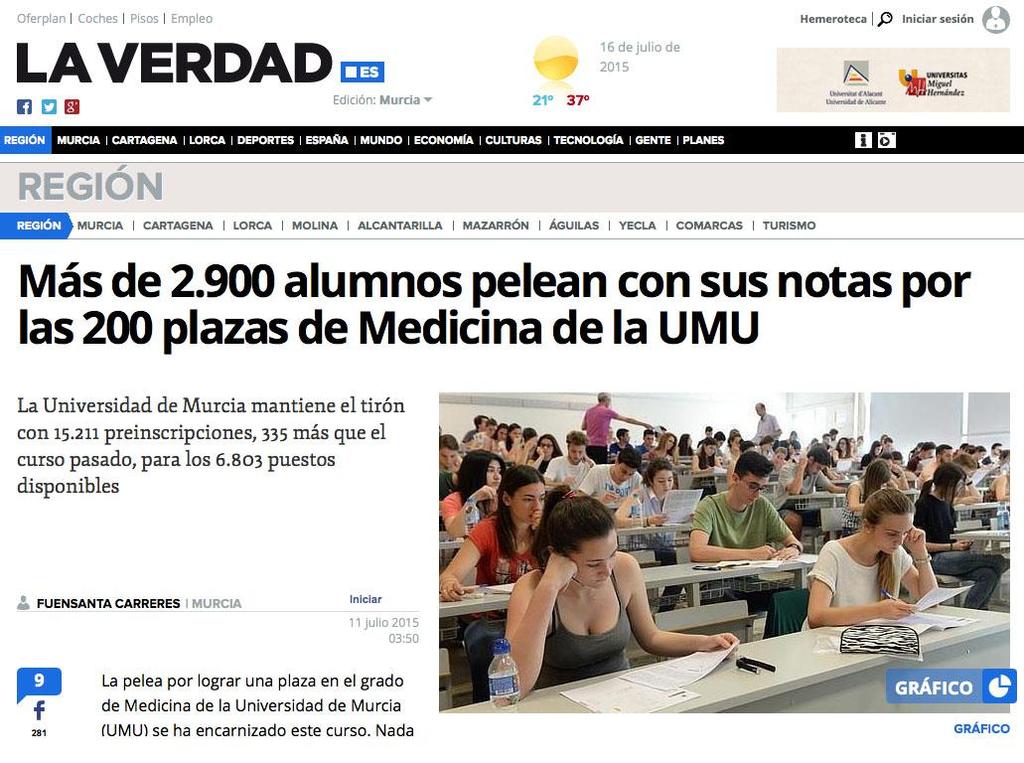 La Universidad de Murcia en CIFRAS DATOS 5 Campus 27.925 Estudiantes de Grado 2.360 Estudiantes de Máster 2.413 Estudiantes de Doctorado 2.412 Profesores 1.