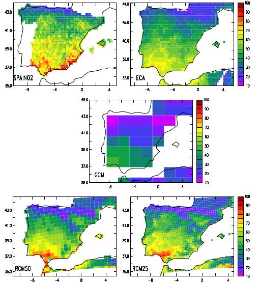 6) Periodos secos sobre la Península Ibérica Longitud dry spell (1961-1990) para un