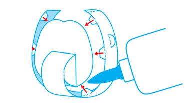 CÓMO ARMAR EL HOCICO Y LA CARA BRAZOS 3. Dobla las lengüetas A y B correspondientes al hocico (1) e insértalas dentro de las ranuras de la cara (2), tal como se muestra en la imagen.
