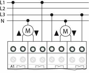 5.4 Conectar los mecanismos de accionamiento de las persianas Para el servicio de persianas, dos salidas de relé contiguas siempre forman una salida de persiana.