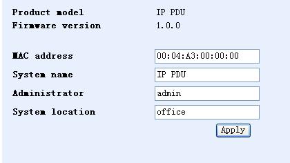 2. PDU System Information Click "System" in the configuration bar on the left side of the interface to display PDU system information. The screen displays the following: 3.