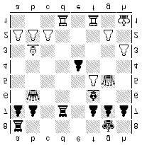 h6! 3. g5!? Una jugada ingeniosa con la idea de 3... xc5? 4.f6! ganando. Sin embargo el negro tiene una defensa suficiente. Tampoco era mejor 3.f6 gxf6! [3... xf6? 4. xf6! gxf6 5. g3+] 4. xe4 c6[4.