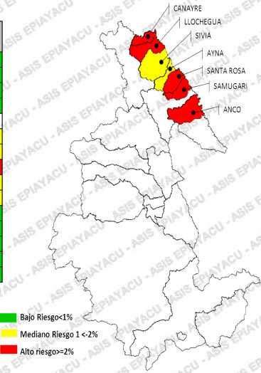Índices aédicos según distritos y localidad de escenarios II y III para Dengue, Red San Francisco.