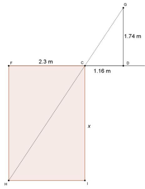 46. Basándose en la siguiente figura, calcule la distancia que hay desde el punto C hasta el punto H. A) 8.74 m B) 3.45 m C) 5.55 m D) 7.63 47.