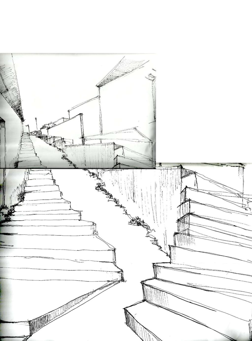 un habitar escalonado, lo que de esta manera su eje principal es la escalera que da cuenta de como los diferentes volúmenes interiores de la vivienda se