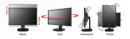 Ergonomía completa para la máxima comodidad y productividad Los usuarios pueden reducir la fatiga visual y el cansancio físico ajustando el monitor para crear el entorno de trabajo que les resulte