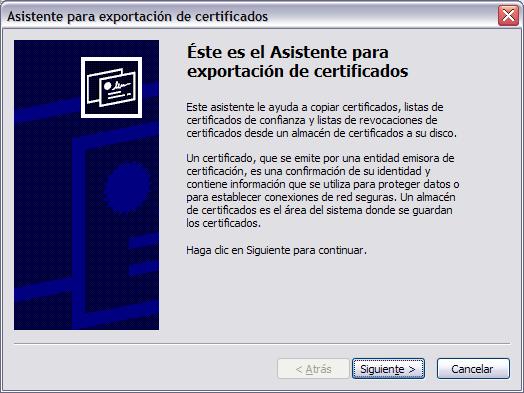 Se nos muestra una pantalla con la relación de certificados personales instalados en nuestro navegador, seleccionamos el que vamos a exportar y pulsamos el botón de Exportar.