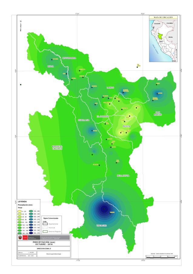 PRECIPITACIÓN TOTAL ANOMALÍAS REPRESENTATIVAS (%) ESTACIÓN OCTUBRE Moyobamba -17,3 El Porvenir -14,7 Bellavista 32,7 Navarro 61,2 Pronóstico de la precipitación Fig.