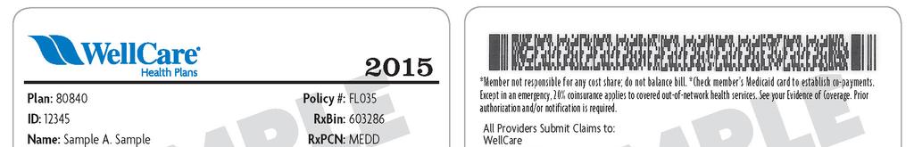 Evidencia de Cobertura para WellCare Access (HMO SNP) para 2015 Capítulo 1: Cómo comenzar como miembro 15 Junto con su tarjeta de membresía del plan, usted también debe presentar su tarjeta de