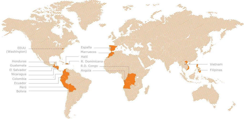 DÓNDE ESTAMOS Oficinas Internacionales: Angola Bolivia Centroamérica Colombia Ecuador Filipinas Marruecos Perú R.D. Congo República Dominicana