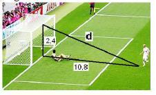 2. La altura de una portería de fútbol reglamentaria es de 2,4 metros y la distancia desde el punto de penalti hasta la raya de gol es de 10,8 metros.