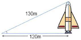 Si nos situamos a 120 metros de distancia de un cohete, la visual al extremo superior del mismo recorre un total de 130