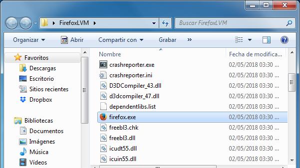 Comprobación de la configuración Una vez hecho lo anterior ya se podrá ejecutar el navegador de Firefox desde la carpeta