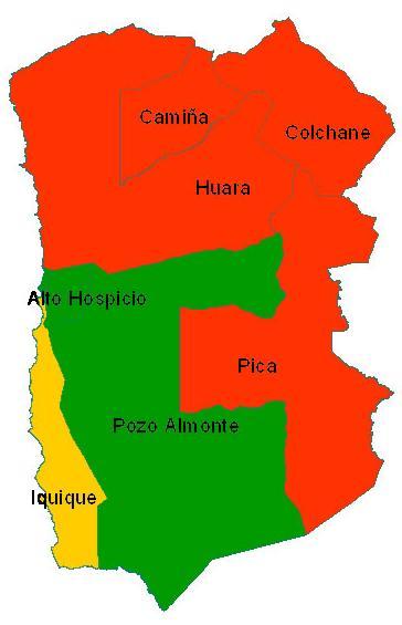 33,02% I Región de Tarapacá ALTO HOSPICIO 87,57% POZO ALMONTE 72,27% IQUIQUE 40,55% PICA 19,94% CAMIÑA 6,22% HUARA 4,62% COLCHANE