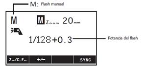 Visualización del panel LCD del flash manual