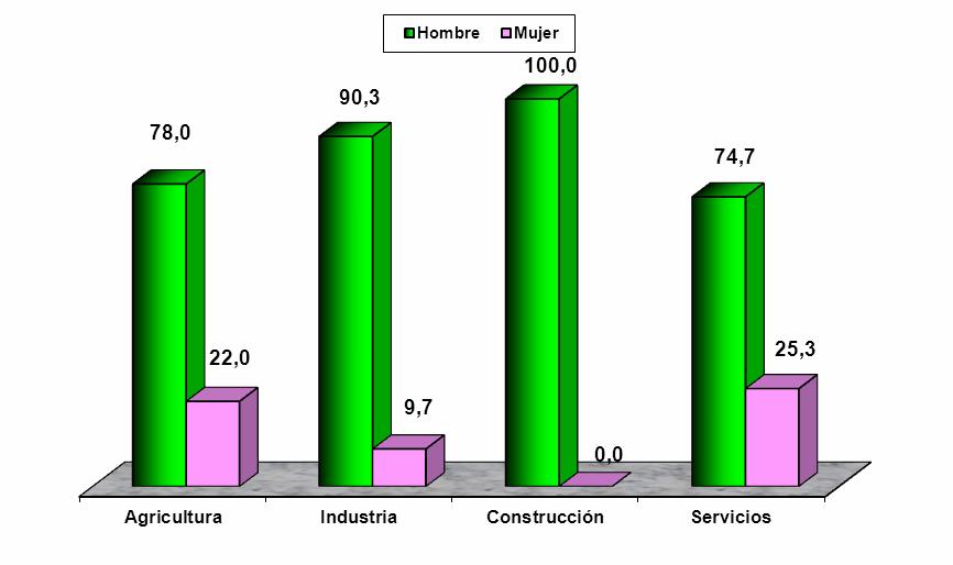 Región de Murcia 203  trabajo según sexo y sector de actividad.
