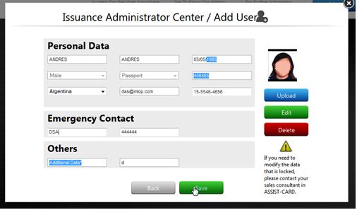 Todos los datos del usuario pueden ser modificados por los administradores, excepto los relacionados con Datos Personales, los cuales, requerirán de ponerse en contacto con el asistente
