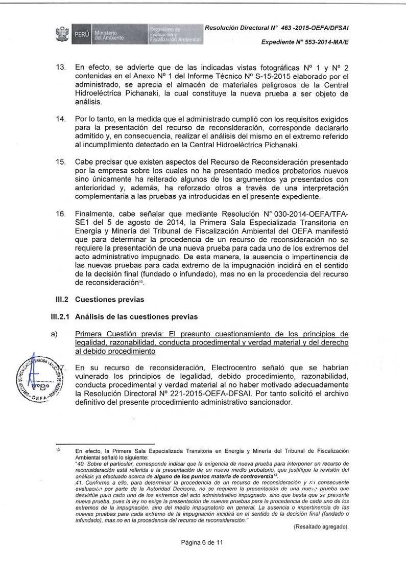 Ministerio del Ambiente Resolución Directora/ Nº 463-2015-0EFAIDFSAI Expediente N 553-2014-MAIE 13.