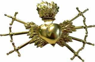 00S19 Corazón de metal dorado. Media luna de bronce con baño de plata y oro. 30 cm.
