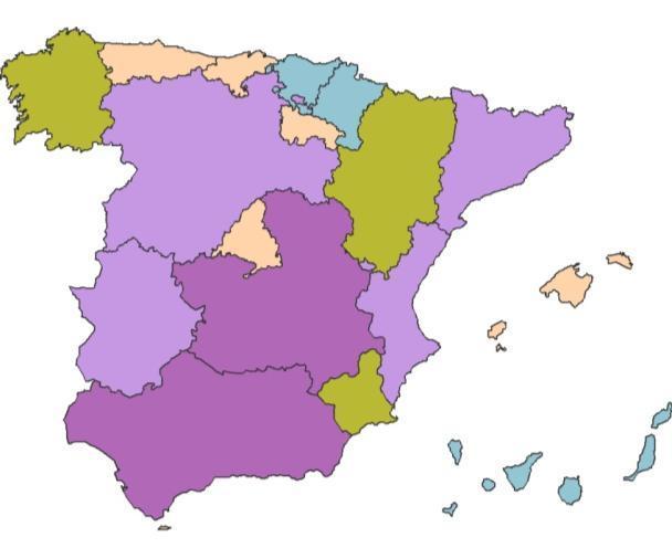 Distribución geográfica (I)- Nº cooperativas Total España Regiones más cooperativizadas Cooperativas 2014 * CCAA Nº % 1 ANDALUCÍA 717 21,64% 2 CASTILLA-LA MANCHA 426 12,86% 3 CASTILLA y LEÓN 370