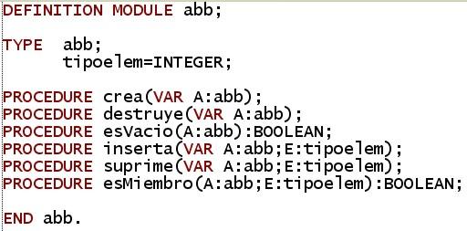 2.7. Árboles binarios de búsqueda (ABB) Módulo de definición del ABB (sin tratamiento de