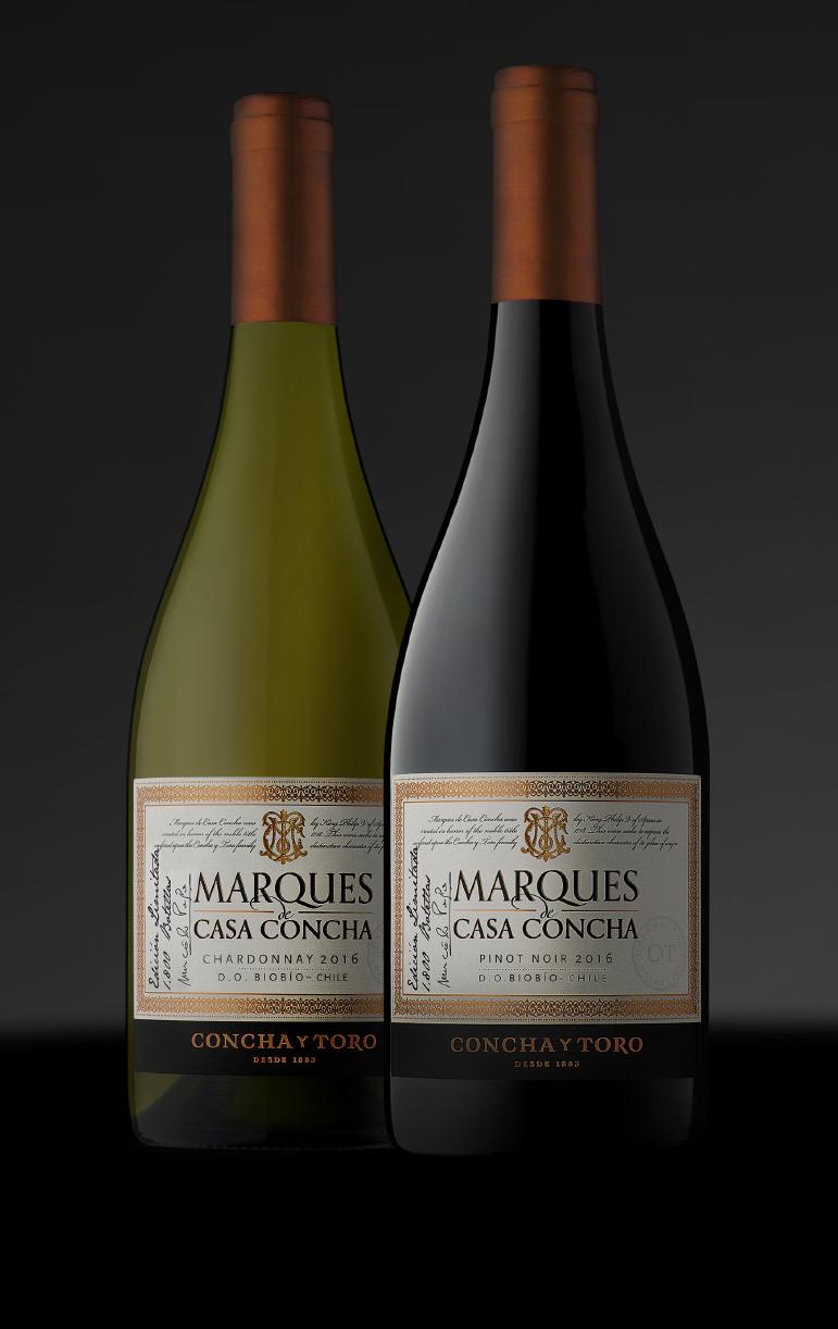 EDICIONES LIMITADAS DOS NUEVOS VINOS SE SUMAN A MARQUES DE CASA CONCHA Se trata de un Chardonnay y un Pinot Noir, ambos cosecha 2016, elaborados con uva proveniente del valle del Biobío, una de las