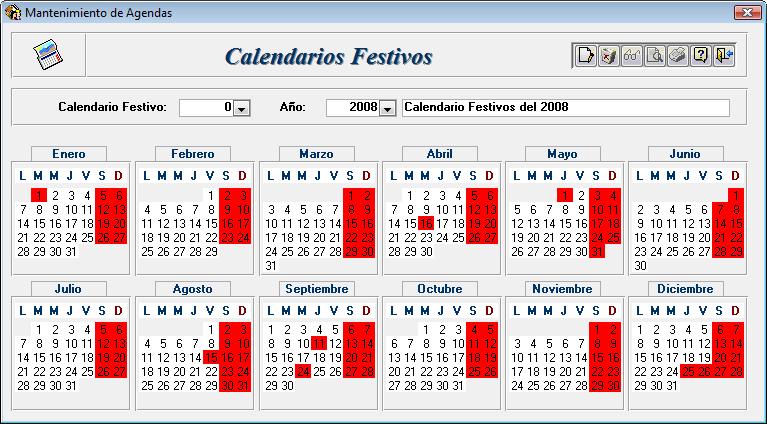 Calendarios Festivos El Calendario de días Festivos, permite definir los días que serán tratados como Festivos.