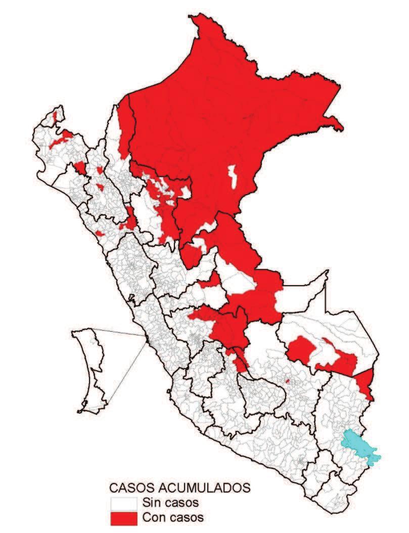 Número de casos de malaria por distritos.