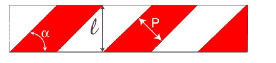 CSI-CSIF: Normativa // rgvehiculos pág. 176 b) La inclinación de las franjas será de 45º sobre la horizontal; la anchura mínima del distintivo, de 140 mm; y la anchura de las franjas, de 100 mm.