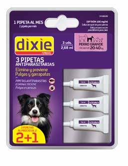 El uso continuado del tratamiento con las pipetas DIXIE Fipronil aumenta la efectividad del producto consiguiendo una eficacia del 99% contra las garrapatas y del 100% contra la pulgas.