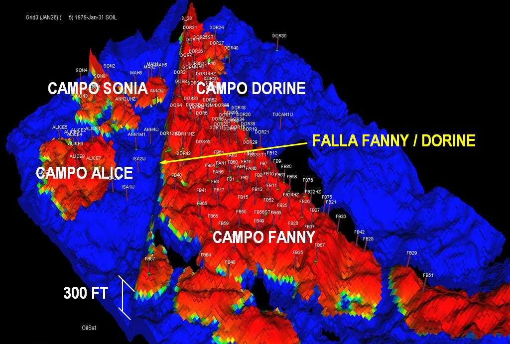 3 1.1.3 ESTRUCTURA DEL CAMPO FANNY El Campo Fanny estructuralmente presenta en el lado Oeste la falla Fanny - Dorine en sentido Norte Sur, la misma que divide al Campo Alice y al Campo Fanny.