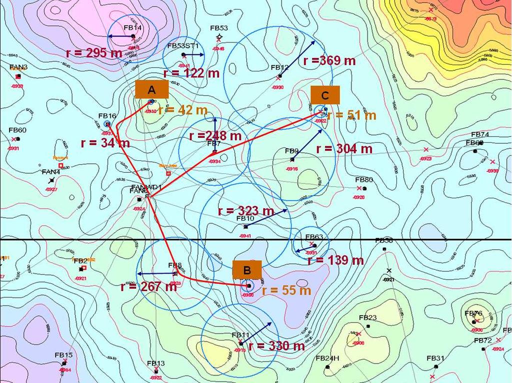 27 Las coordenadas del objetivo del pozo A están ubicadas a aproximadamente 287 metros al noreste del pozo 16 y a 335 metros desde el pozo 53 ST1.