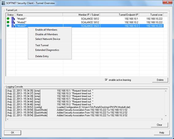 SOFTNET Security Client 8.5 Configuración y edición de túneles Botón Help Info Significado Abrir la Ayuda en pantalla.