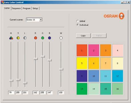 Software de programación EASY Color Control Con el software EASY Color Control se puede programar una secuencia de color de hasta 16 escenas individuales RGB(W).