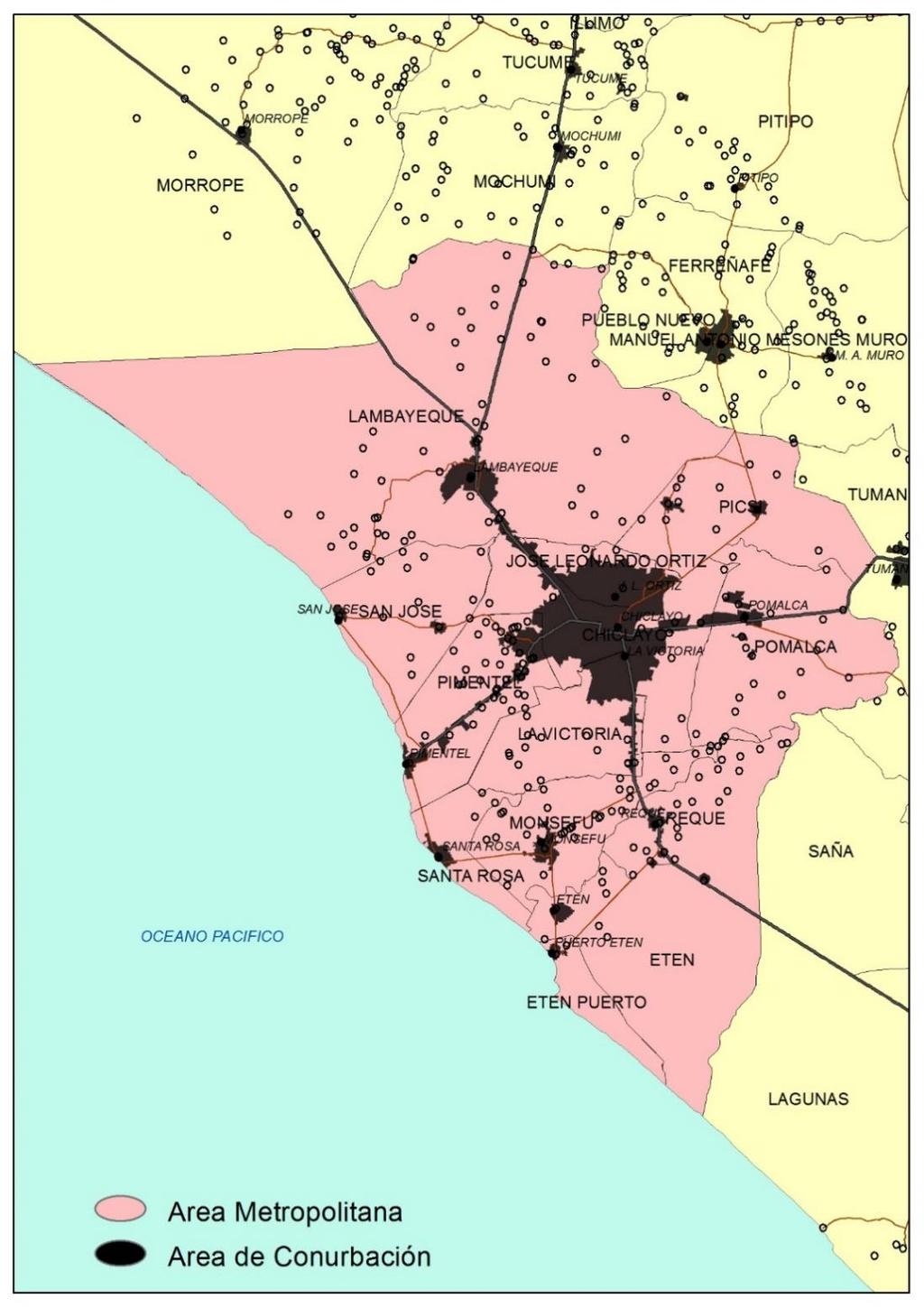 Mapa 05: Área Metropolitana de Chiclayo Fuente: INEI, Censo Nacional de Población y Vivienda 2007 Elaboración: Gobierno Regional de Lambayeque Oficina de Planificación y Ordenamiento Territorial,