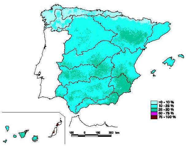 ANTECEDENTES LIBRO BLANCO DEL AGUA EN ESPAÑA (MARM,2000) Reducción de escorrentía con aumento de 1ºC en la temperatura (Escenario 1) Reducción de escorrentía con disminución