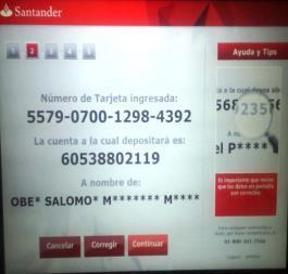 Depósito a Cuentas Santander Tocar la pantalla de inicio para que se 1 Seleccionar depósito a cuentas muestre el menú. 2 Santander.