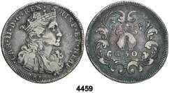 CARLOS II (1665-1700) F 4454 s/d. Ibiza. 6 diners. (Cal. 884 var) (Cru.C.G. 3713). Busto mediano. Rayita. MBC-. Est. 40.. 25, 4455 s/d. Ibiza. 1 sou. (Cal. 1387, de Felipe IV) (Cru.C.G. 3712).