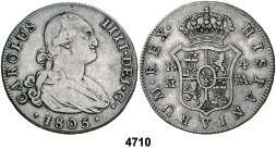 BC/BC+. Est. 35...................... 20, 4707 1795. Madrid. MF. 4 reales. (Cal. 828). BC+/MBC-. Est. 50.................... 30, F 4708 1796. Madrid. MF. 4 reales. (Cal. 829).