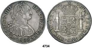 .......... 30, 4736 1790. México. FM. 8 reales. (Cal. 682). Busto de Carlos III. Ordinal IV. Resellos orientales. MBC-. Est. 35............................................. 25, 4737 1793.