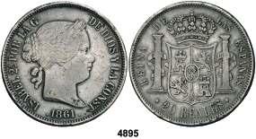 Madrid. 20 reales. (Cal. 178). Golpecitos en canto. MBC-. Est. 50............. 30, 4891 1857. Madrid. 20 reales. (Cal. 179). MBC-. Est. 50......................... 30, F 4892 1858. Madrid. 20 reales. (Cal. 180).