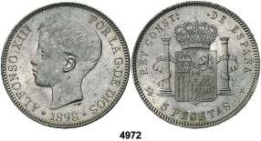Alfonso XIII. SGV. 5 pesetas. (Cal. 26). Leve oxidación. (MBC+). Est. 20..... 12, F 4972 1898*1898. Alfonso XIII. SGV. 5 pesetas. (Cal. 27). Leves marquitas.